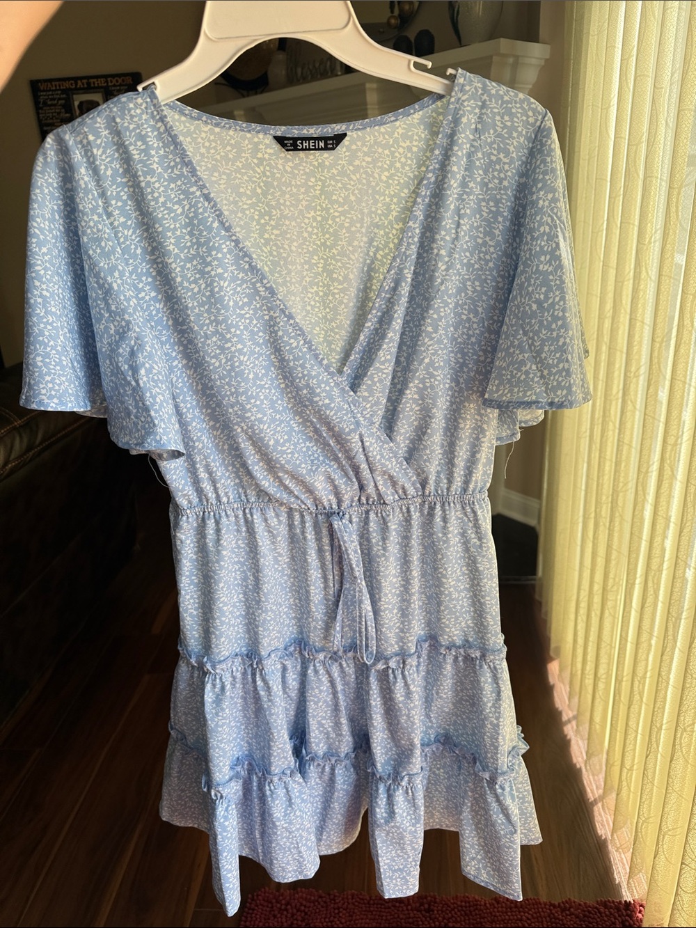 SHEIN Light Blue Floral Wrap Mini Dress